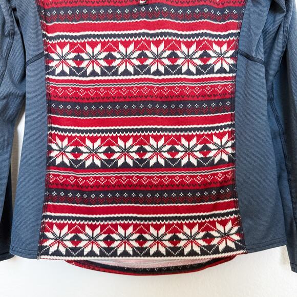 LL Bean Holiday Print Base Layer Long Sleeve Top Red Blue Womens‎ Size Medium - Picture 3 of 5